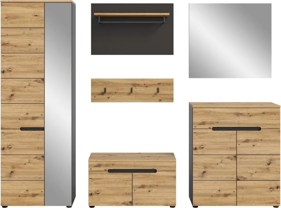 Predsieňová zostava Cano (6-dielna), šedá/dub artisan
