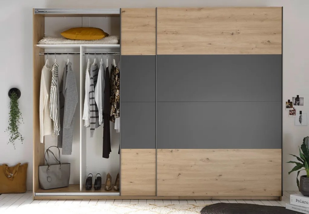 Šatníková skriňa Cordoba 270 cm, dub artisan/grafit