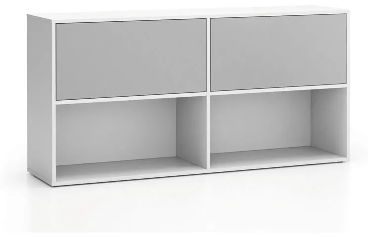 PLAN Kancelársky policový regál LAYERS, dlhý, 2 boxy, 1582 x 400 x 777, biela / sivá