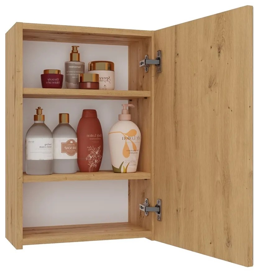 Závesná kúpeľňová skrinka POLA so zrkadlom dub artisan