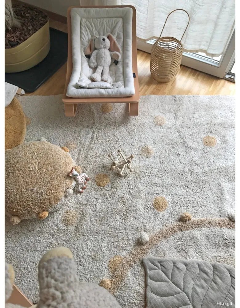 Okrovožltý krémový prateľný ručne tkaný bavlnený detský koberec 120x160 cm Hippy Dots Honey – Lorena Canals