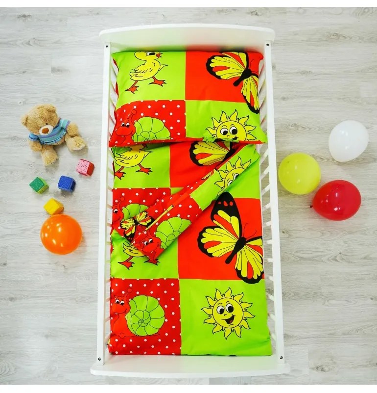 Obliečky detské bavlnené zvieratká červené EMI, Detský set 90x130 + 45x65