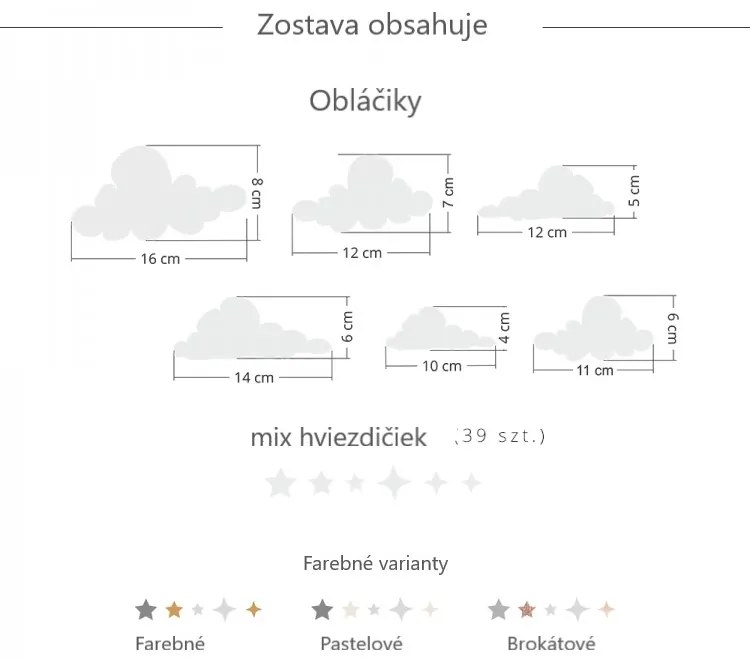 Nálepka na stenu, Obláčiky a hviezdičky, Farebné