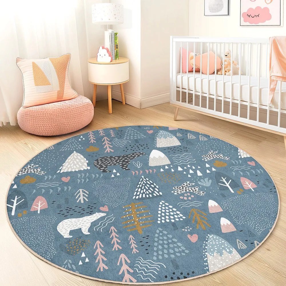 Modrý prateľný detský koberec ø100 cm Forest Land – Mila Home