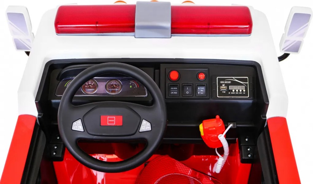 Ramiz Detské hasičské auto na batérie + Vodné delo + Megafón + Hasičský kohút + Pilot