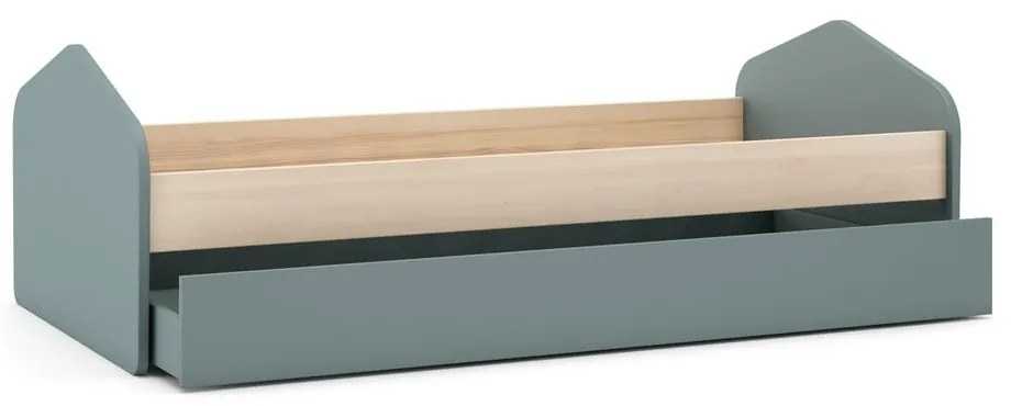 Detská posteľ v dekore borovice s výsuvným lôžkom s úložným priestorom s roštom 90x200 cm v prírodnej farbe/sivozelená Estefania – Marckeric