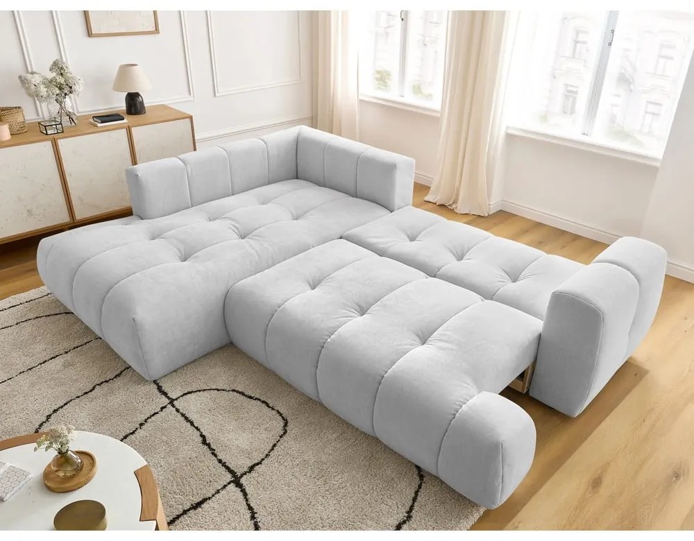 Svetlosivá rozkladacia/s úložným priestorom rohová pohovka (ľavý roh/do L) Fuji – Bobochic Paris