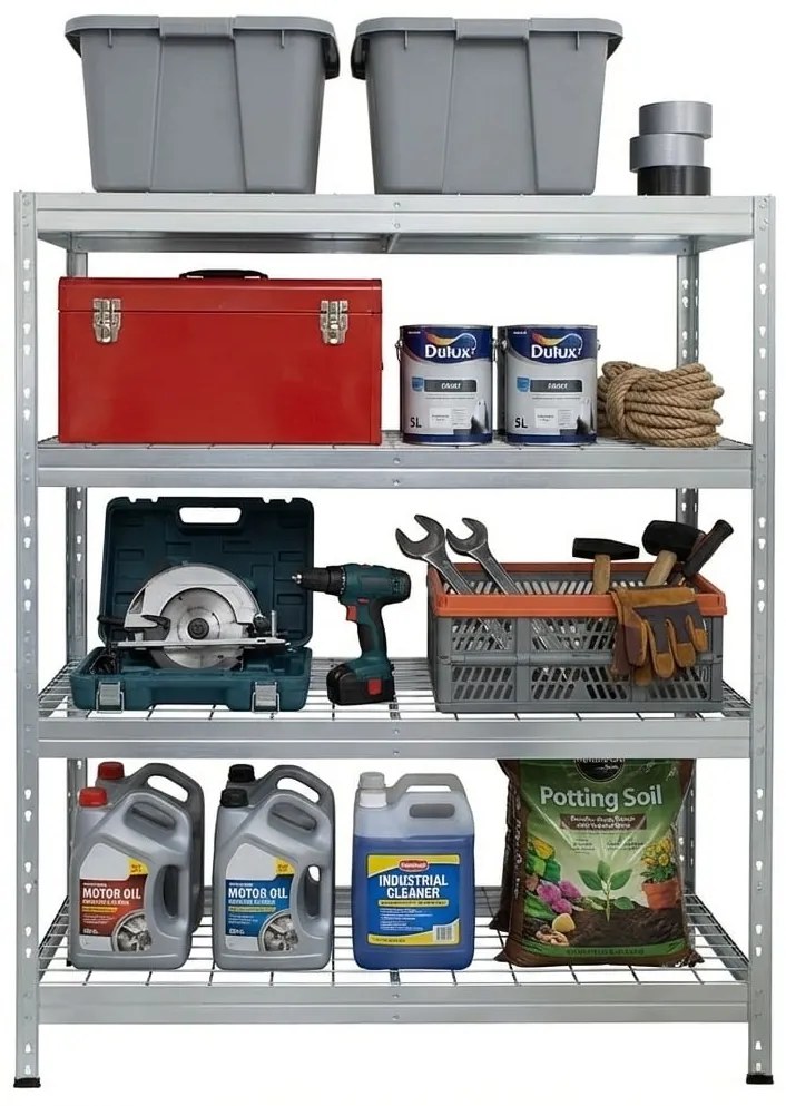 Bezskrutkový kovový regál RIVET so sieťovou drôtenou policou