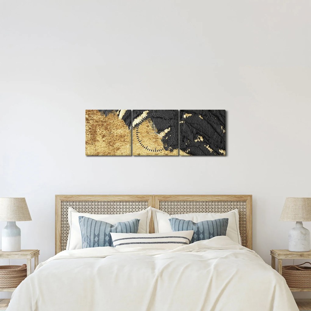 Obraz - Zlatá štruktúra N⁰1 (s hodinami) (90x30 cm)