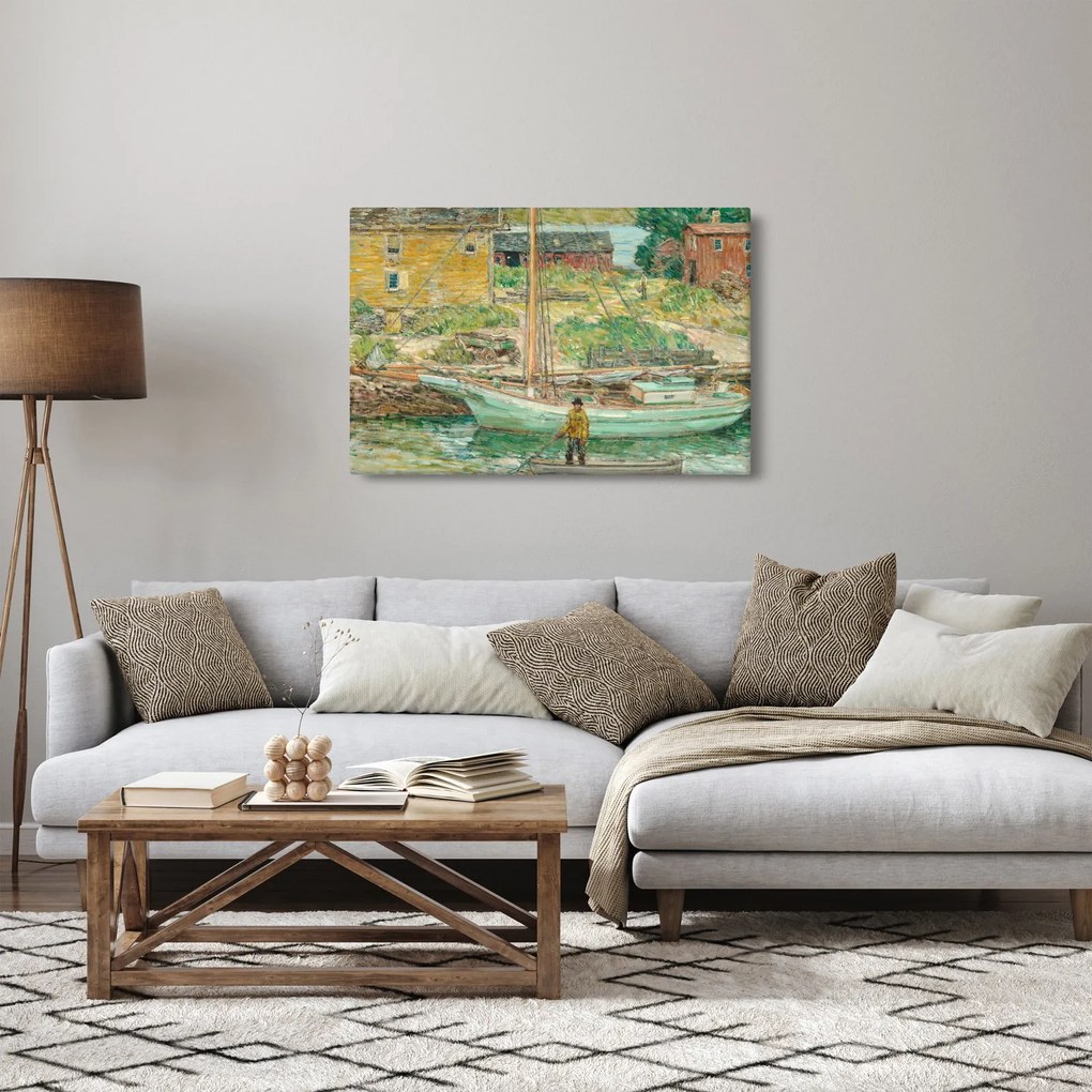 Obraz - Childe Hassam, Oyster Sloop, Cos Cob, reprodukcia (90x60 cm)