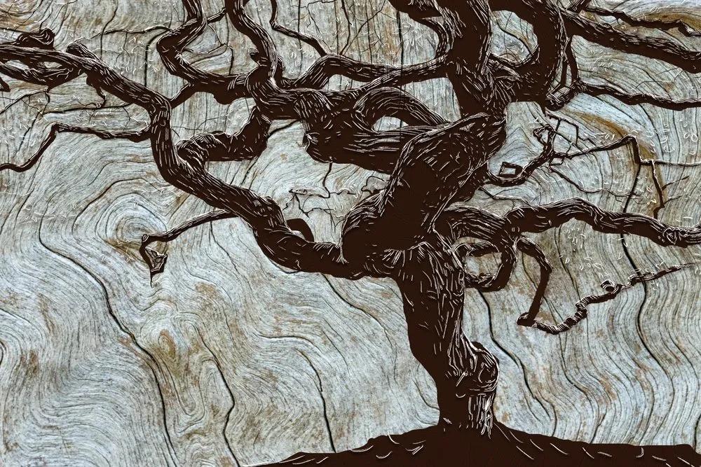 Samolepiaca tapeta abstraktný strom na dreve - 225x150