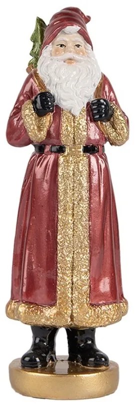 Červená vianočná dekorácia Santa v kožuchu a vrecom darčekov - 6*5*15 cm