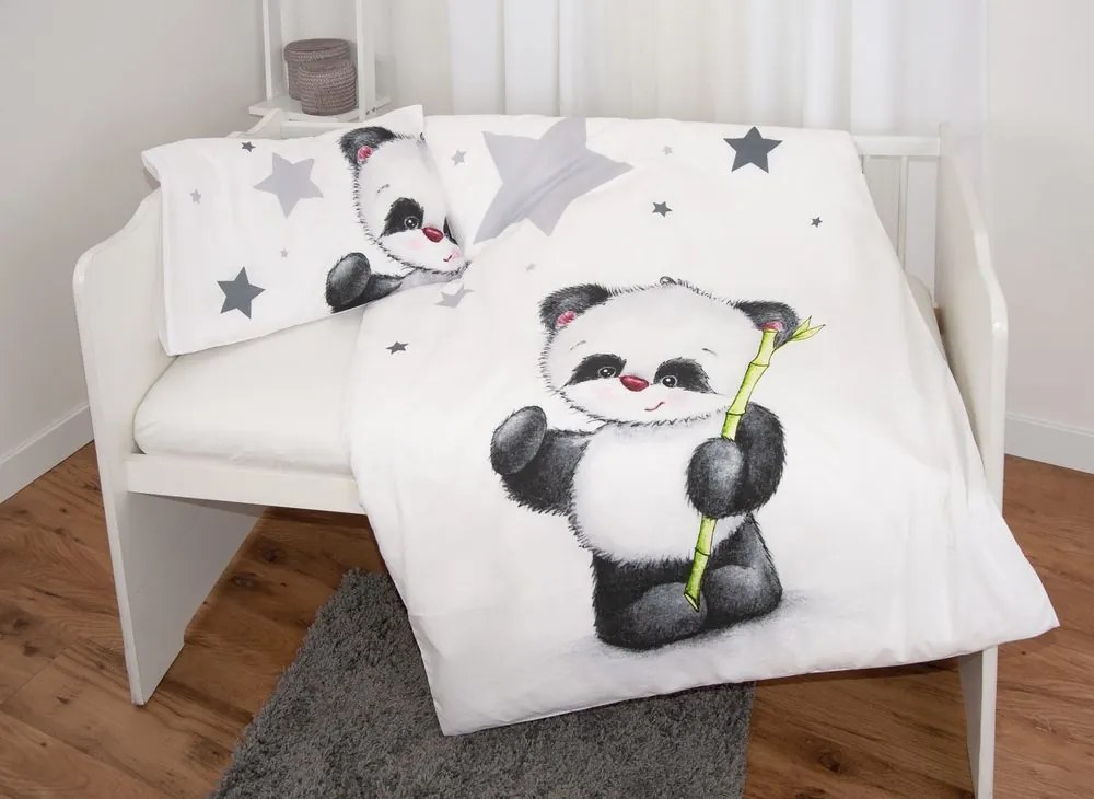 Herding Flanelové obliečky pre bábätká Panda a hviezdičky 100x135/40x60cm