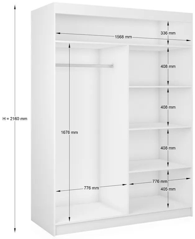 Skriňa s posuvnými dverami a zrkadlom GRACJA, 200x216x61, biela/grafit