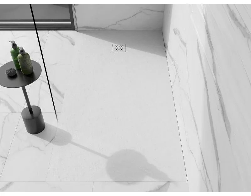 Mexen Stone+, obdĺžniková vanička z minerálneho kompozitu 200 x 100 cm, biela, biela krytka, 44101020-W