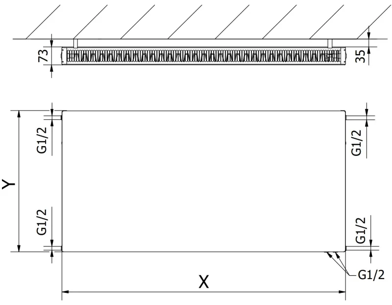 Mexen, Mexen Flat CVF21 panelový radiátor 500 x 1300 mm, spodné pripojenie, 1311 W, biely - W621F-050-130-00