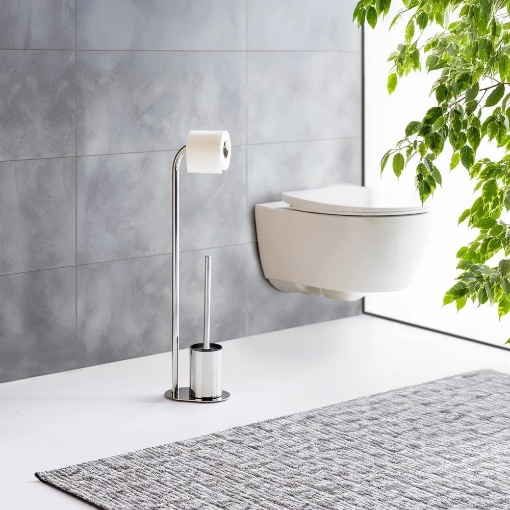 Stojan na toaletný papier s kefou z nehrdzavejúcej ocele v lesklo striebornej farbe Levante – Wenko