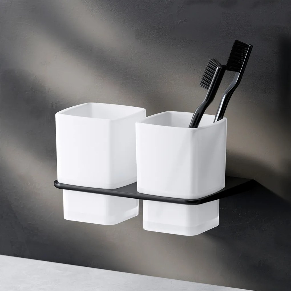 Sklenený pohár na zubné kefky AM.PM Inspire 2.0 AIB343422 nástenný, dvojitý, čierny