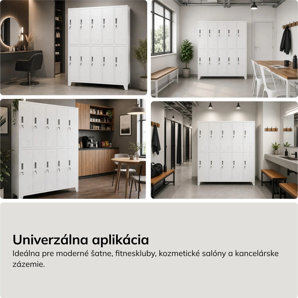 10-dverová šatňová skrinka na oblečenie, biela, 1360x1720x450 mm: BARTEK