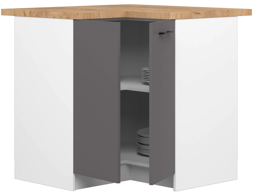 Kuchynská rohová skrinka Olivie S 90 cm biela/grafitovo šedá matná