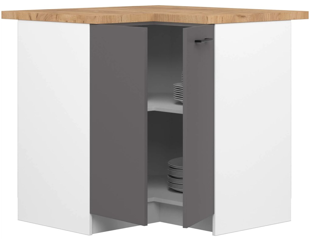 Kuchyňská rohová skříňka Olivie S 90 cm bílá/grafitově šedá mat