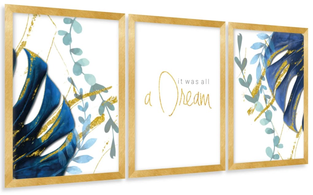 Gario Sada plagátov Dreams - 3 dielna Farba rámu: Zlatá, Rozmery: 99 x 45 cm