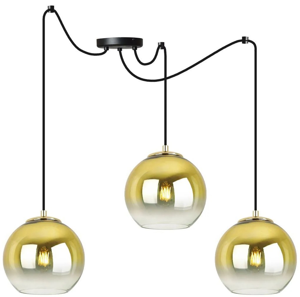 Závesné svietidlo Bergen Gold Spider, 3x zlaté/transparentné sklenené tienidlo (fi 15cm)