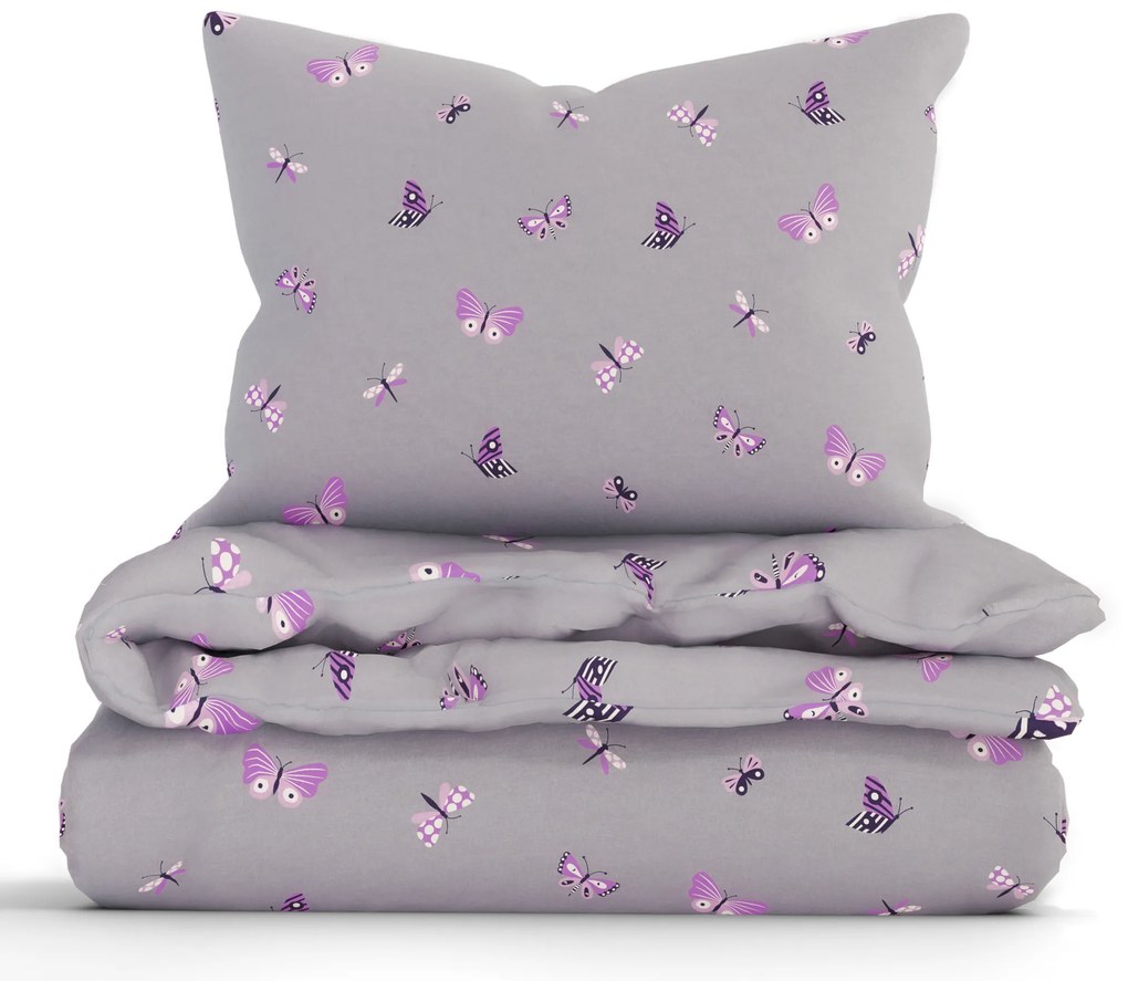 Francúzske bavlnené obliečky Renforcé - Motýliky tmavo sivé