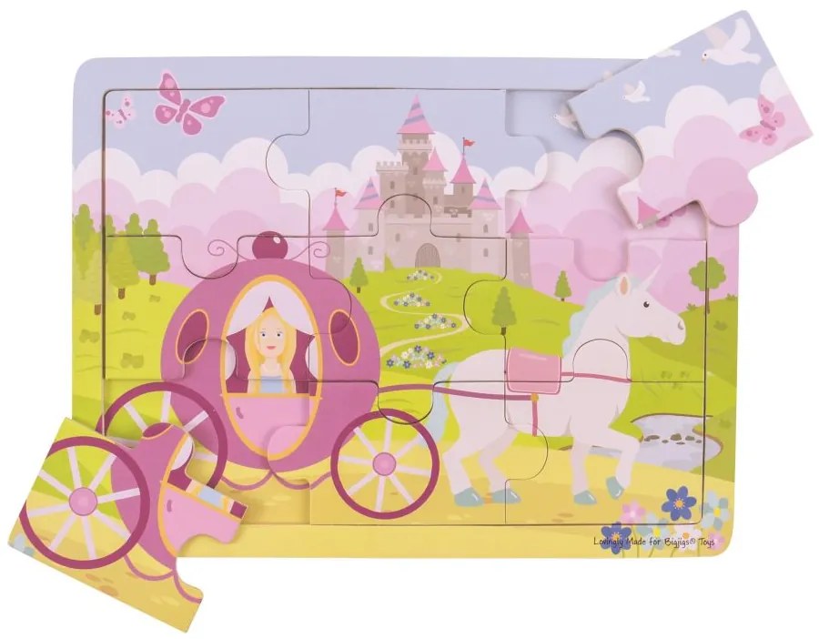Bigjigs Toys Drevené puzzle princezná s kočiarom