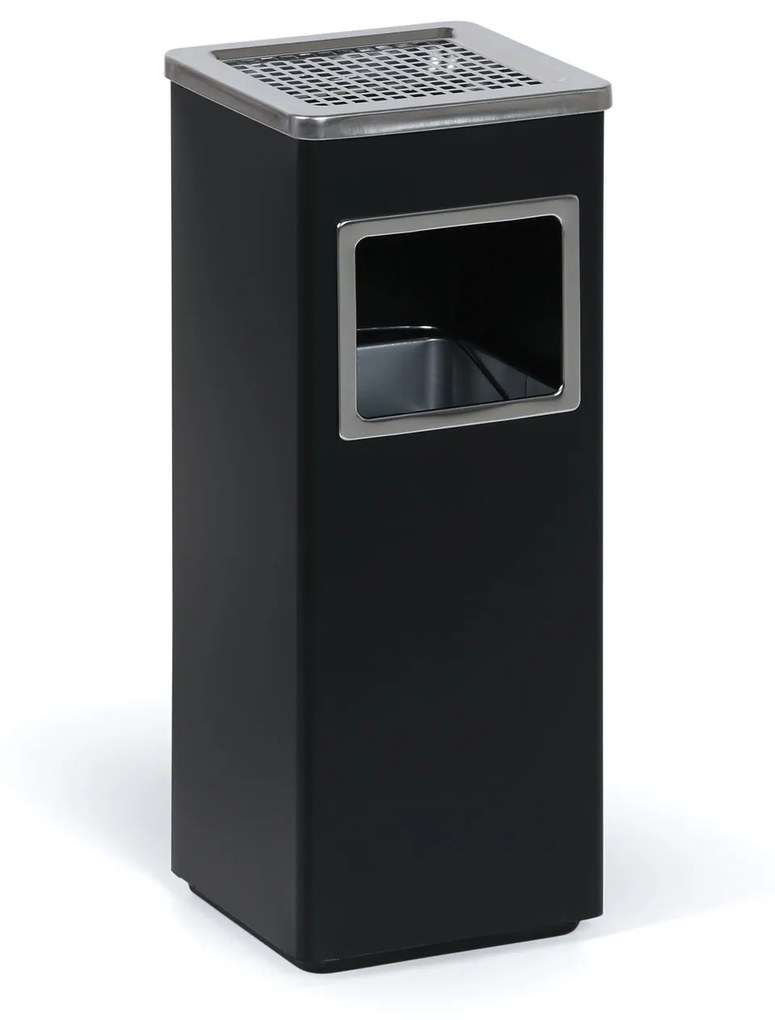 Odpadkový kôš s popolníkom a vnútornou nádobou, 11,5 l, čierny / nerez