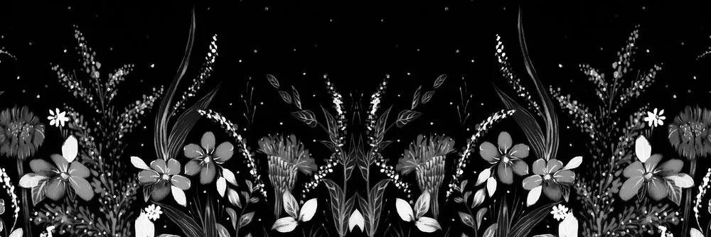 Obraz s kvetinovým ornamentom v čiernobielom prevedení Varianta: 120x40