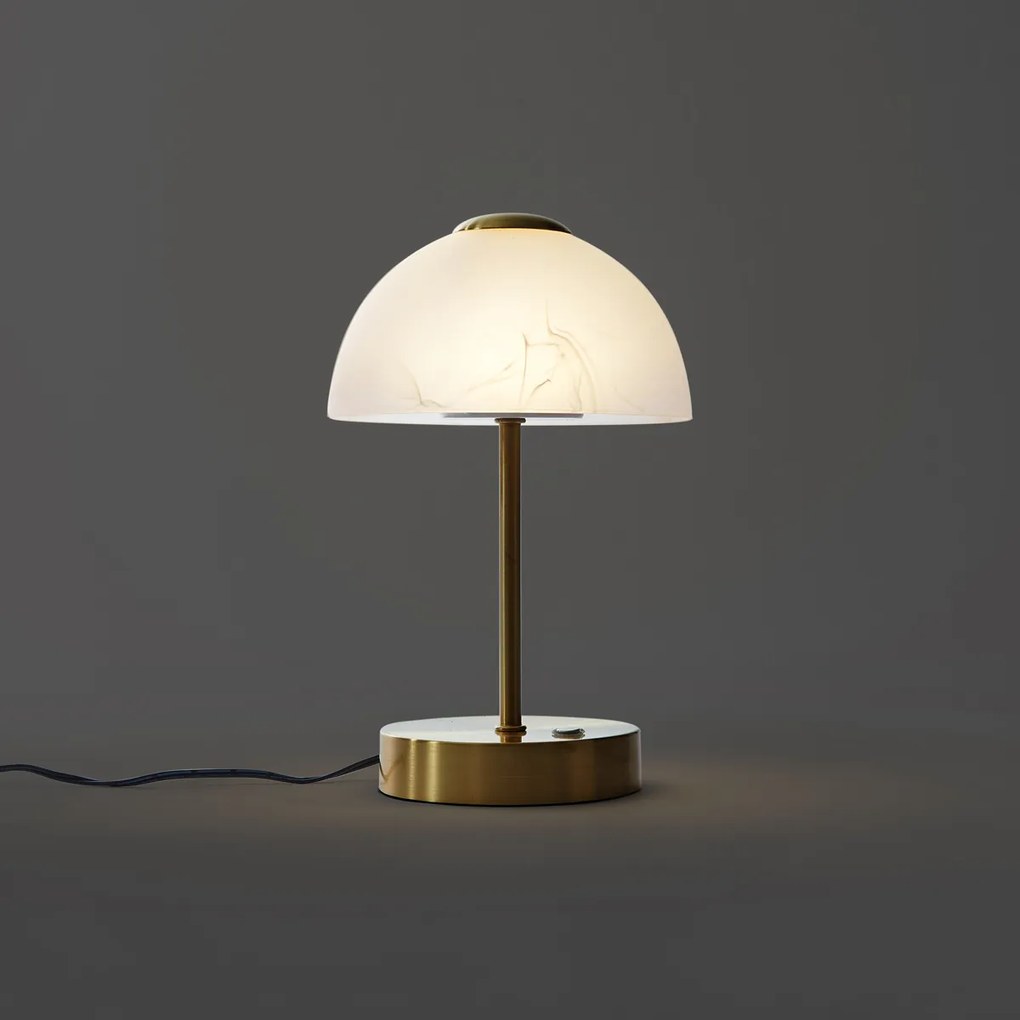 Dizajnová stolná lampa zlatá s opálovým sklom vrátane stmievateľnej LED - Joya