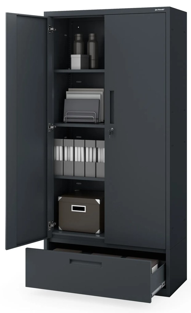 Kovová skriňa MEGAN – antracitová, jednoduchá zásuvka, 185 cm