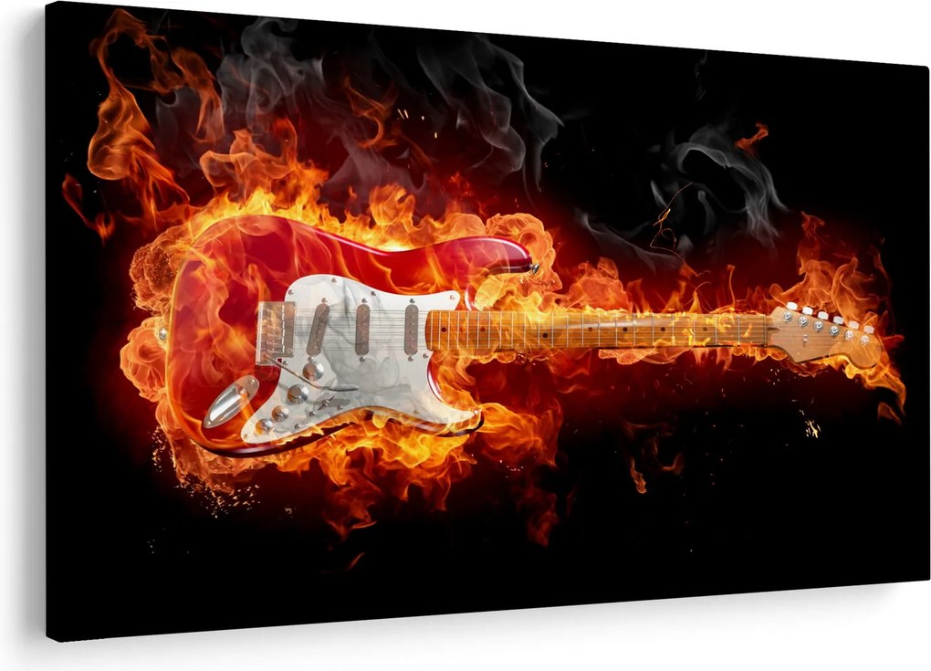 Obraz - Gitara v plameňoch (90x60 cm)