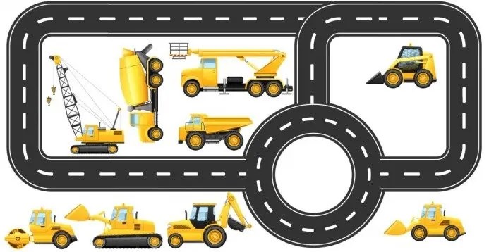 Nálepka na stenu s motívom autodráhy pre pracovné vozidlá 100 x 200 cm