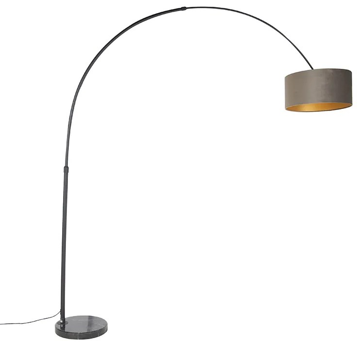 Oblúková lampa čierna zamatový tienidlo taupe so zlatom 50 cm - XXL