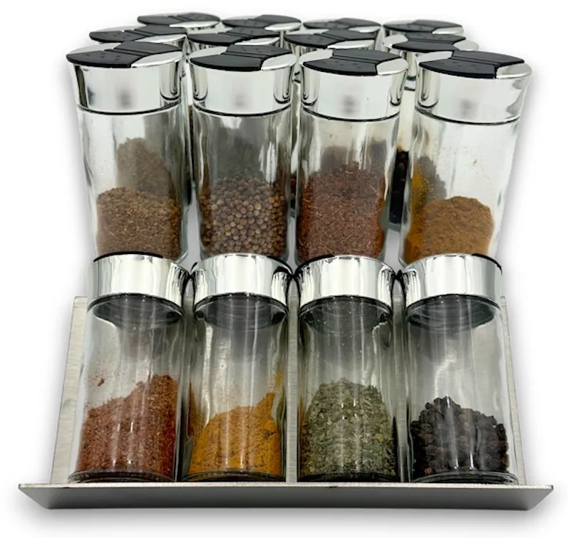 Orion Súprava 16ks koreničiek SPICE BLACK 100ml + 4ks nerezový organizér na koreničky VASKY - NEREZ + súprava 24ks štítkov