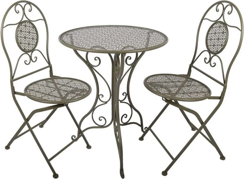 Zelený kovový záhradný Bistro set stôl a 2 stoličky - Ø 60*70 / 50*40*93 cm