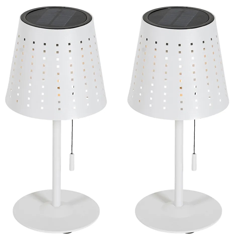 Sada 2 stolových lamp bielych vrátane LED 3-stupňového stmievača nabíjateľných a slnečných - Ferre