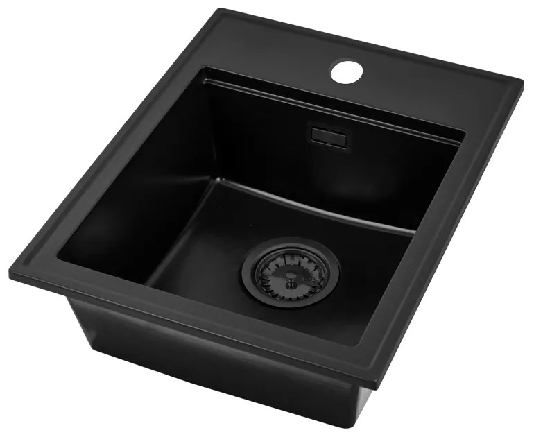 Sink Quality Ferrum New 4050, 1-komorový granitový drez 400x500x185 mm + čierny sifón, čierna, SKQ-FER.4050.BK.XB