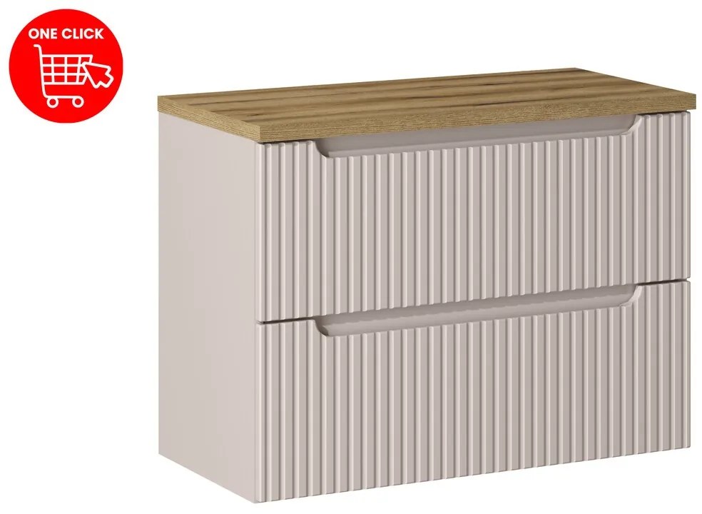 Závěsná skříňka pod umyvadlo Nova Cashmere II s deskou 80 cm kašmír/dub coast evoke