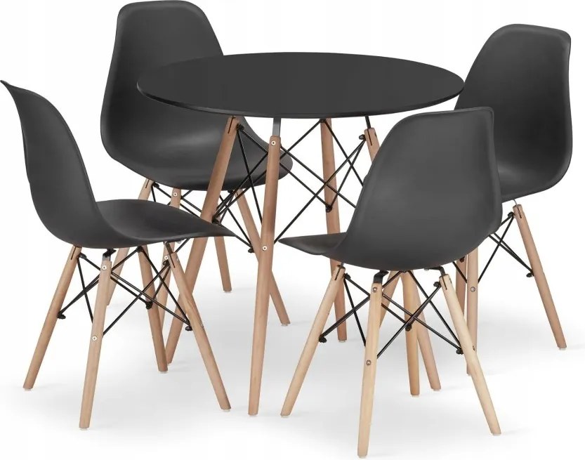 Jedálenská zostava TODI 80cm okrúhly stolový set čierny a 2 stoličky OSAKA čierne + 2 stoličky OSAKA čierne ZADARMO