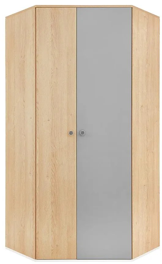 Rohová skriňa Pixel 1D PX2 sušienkový dub / biely lux / sivý