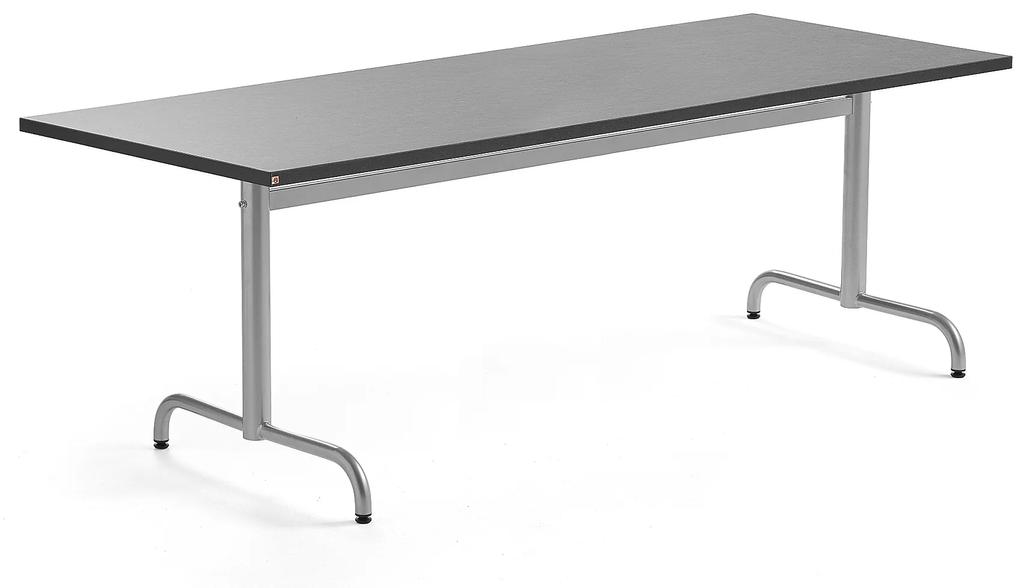 Stôl PLURAL, 1800x800x720 mm, linoleum - tmavošedá, strieborná