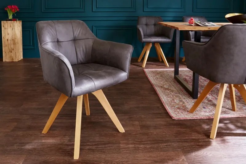 Dizajnová stolička s opierkami starožitná šedá