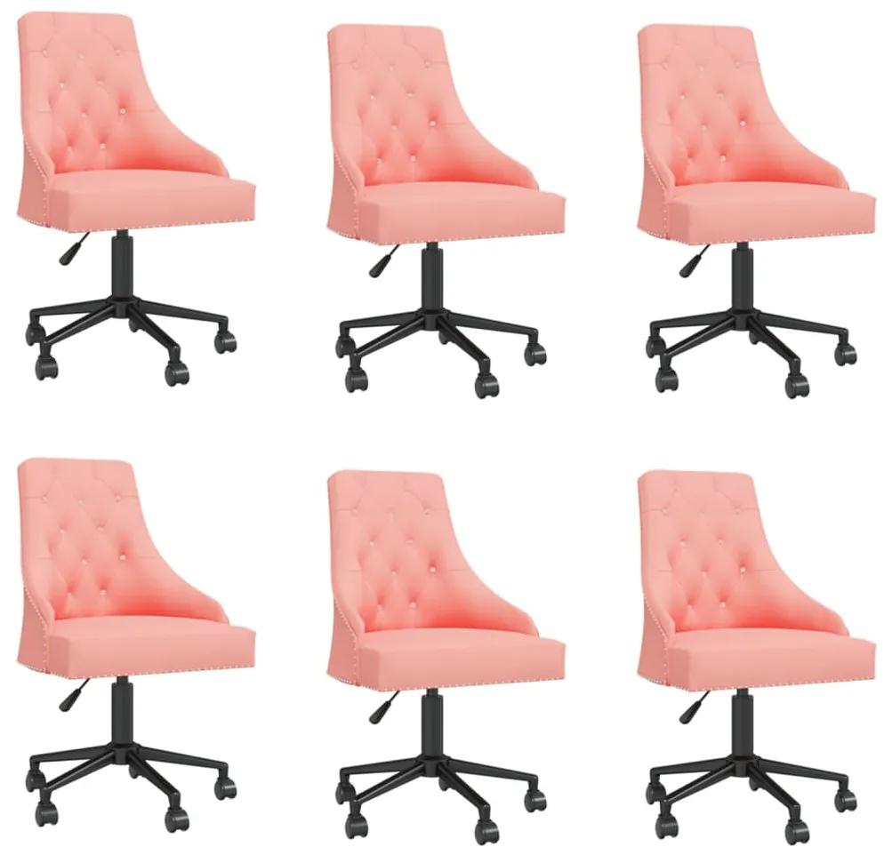 vidaXL Otočné jedálenské stoličky 6 ks ružové zamatové