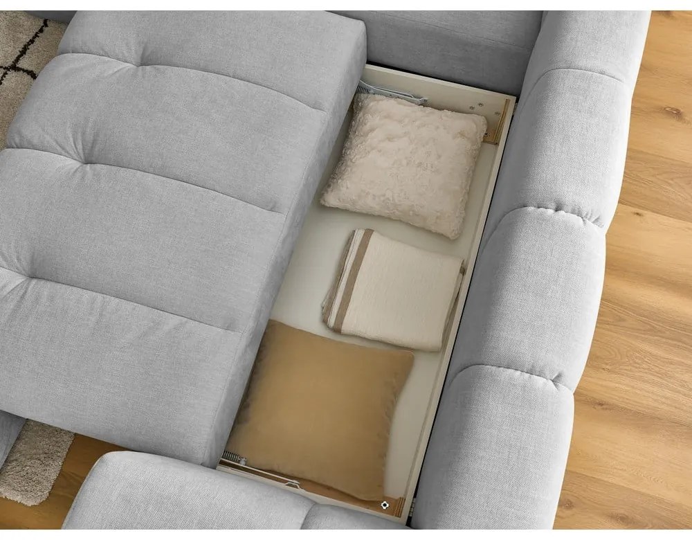 Svetlosivá rozkladacia/s úložným priestorom rohová pohovka (ľavý roh/do L) Fuji – Bobochic Paris