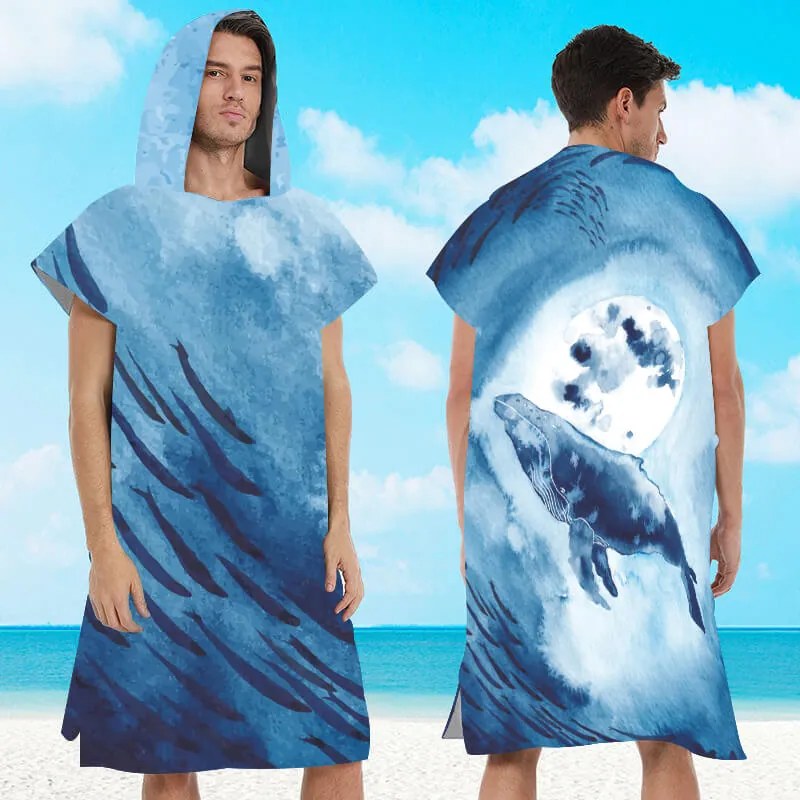 Plážové pončo WHALES modré 80x145 cm