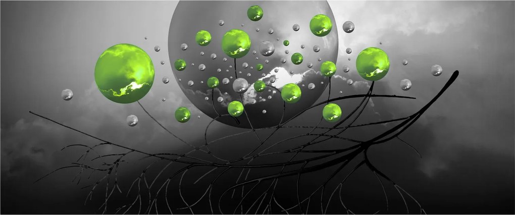 Obraz zelených abstraktných gulí (120x50 cm)
