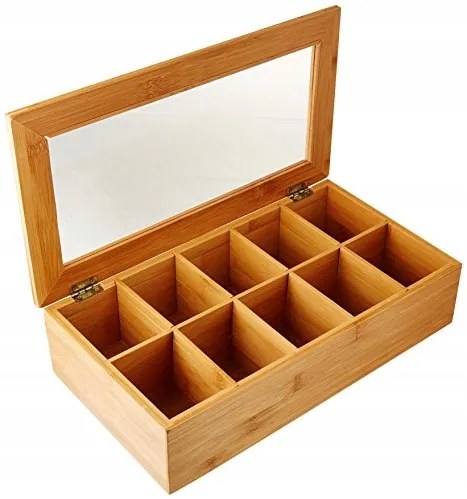 Kesper Škatuľka na čaj, organizér s 10 priehradkami, bambus